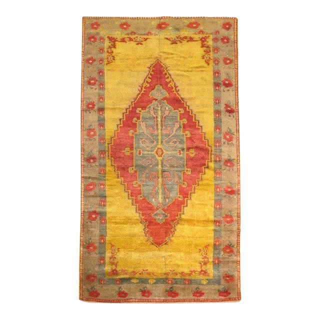 Zabihi Collection Yellow Turkish Gallery Rug For Sale