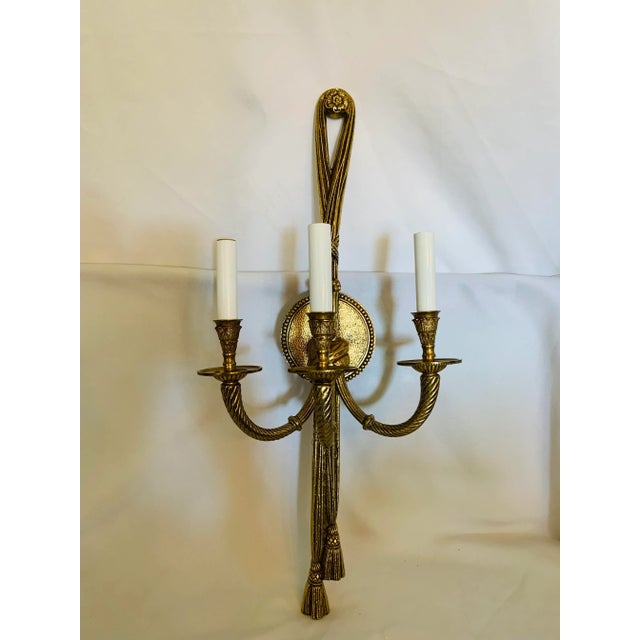 Late 20th Century 3 Light Brass Empire Sconce Made in Spain From the Foundry l.A. For Sale - Image 4 of 13