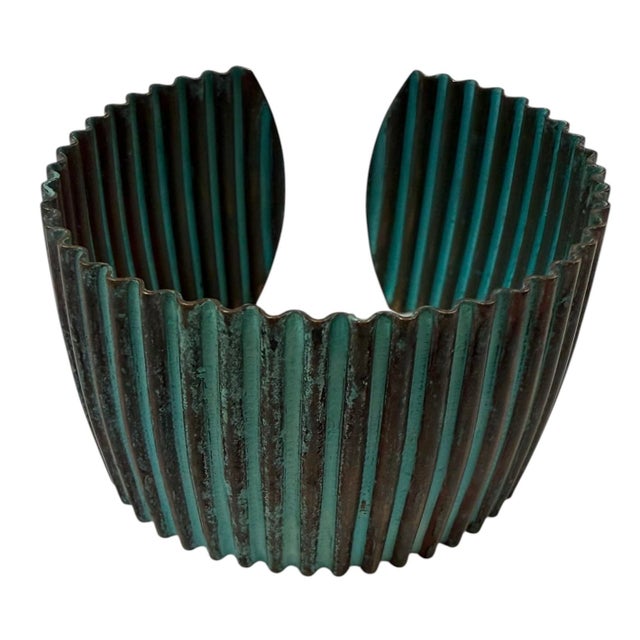 Vintage Copper and Teal Ribbed Cuff For Sale In Los Angeles - Image 6 of 7