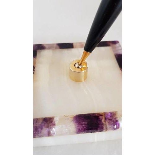 Vintage British Blue John & Onyx Pen Stand and Paperweight, 1970s For Sale - Image 3 of 12