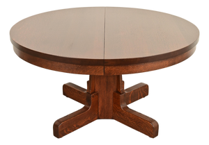 Gustav Stickley Style Antique Mission Oak Arts & Crafts Pedestal Extension Dining Table, Newly Refinished