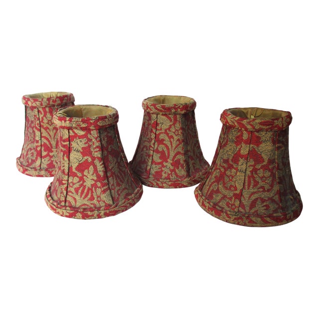 Vintage 1990s Red & Gold With Lion Design Chandelier Lamp Shades - Set of 4 For Sale