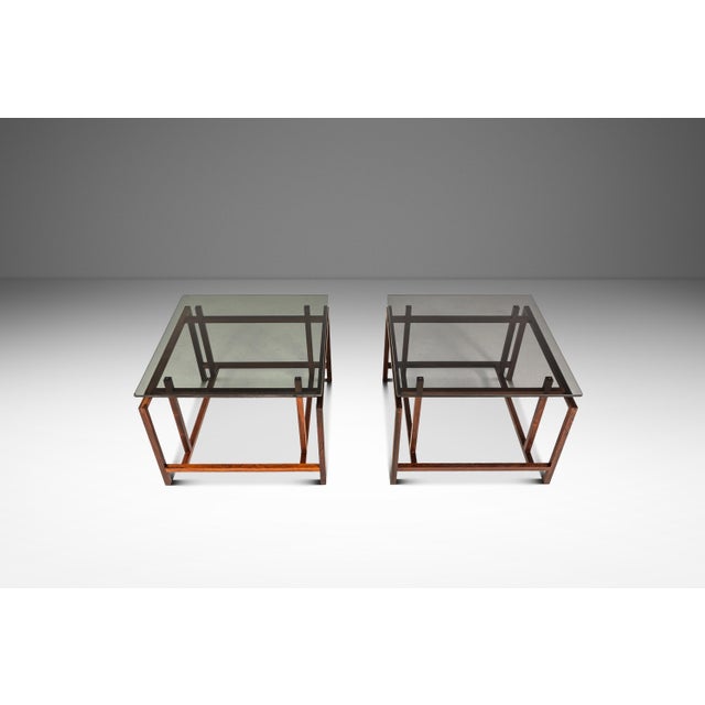 Mid-Century Modern Set of Two (2) Mid-Century Danish Modern Rosewood & Smoked Glass End Tables by Henning Nørgaard for Komfort of Denmark, C. 1960's For Sale - Image 3 of 17