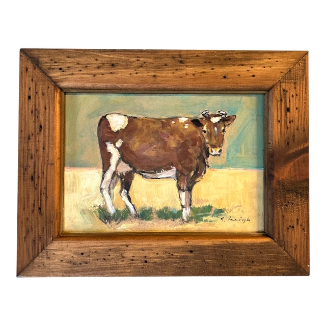 Contemporary Original Rustic Cow Painting by Stephen Heigh “Jersey” For Sale
