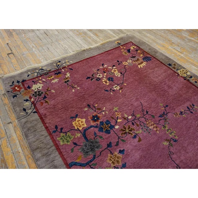 1920s Purple Floral Antique Chinese Art Deco Carpet 6' X 8'10" Handknotted Wool Rug For Sale - Image 11 of 15