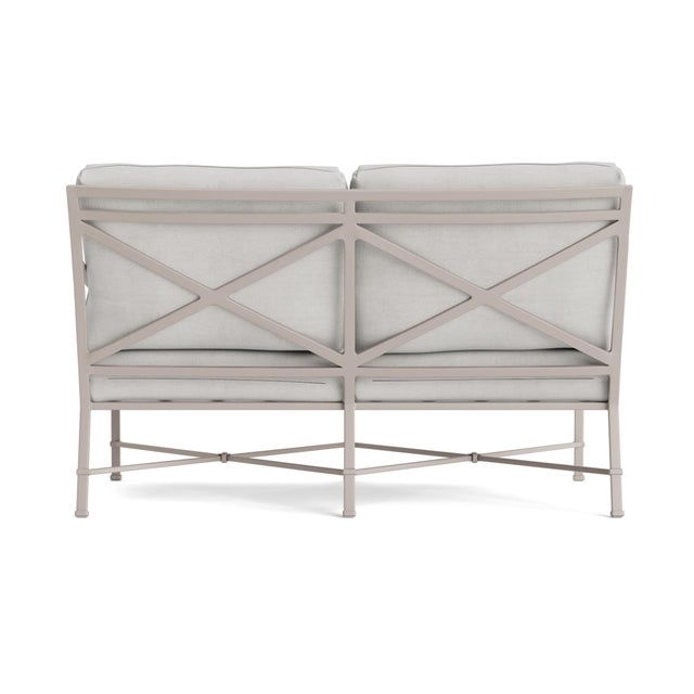 Brown Jordan Brown Jordan Venetian Right Arm Loveseat, Dove frame with Fusion Dove fabric For Sale - Image 4 of 11