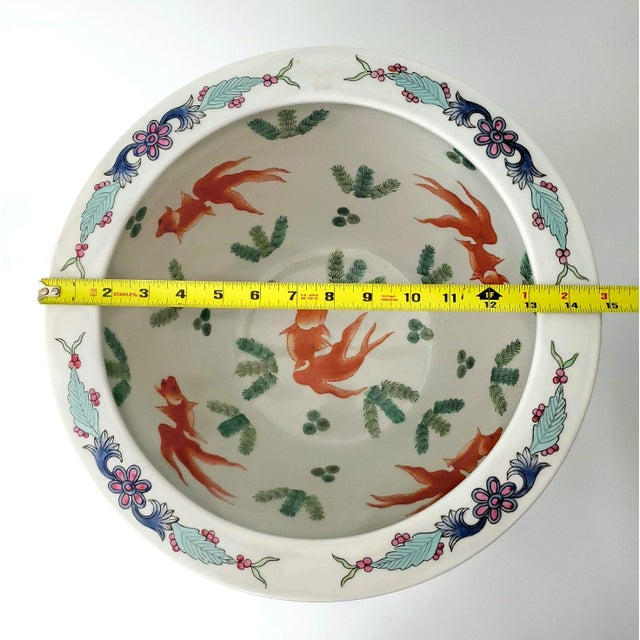 Asian Style Planter Fishbowl Goldfish Gold Fish Bowl & Stand -Tobacco Leaf For Sale - Image 4 of 12