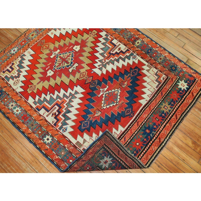 Dramatic Large Scale 20th Century Antique Russian Karabagh Square Rug - 4'1" x 5' For Sale - Image 12 of 18