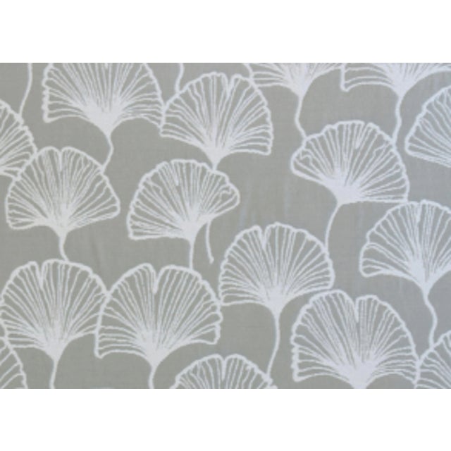 Custom-tailored pillow in Fabricut Fabrics "Isetta Fans" depicting botanical Ginkgo leaves design. Ivory-colored cotton-...