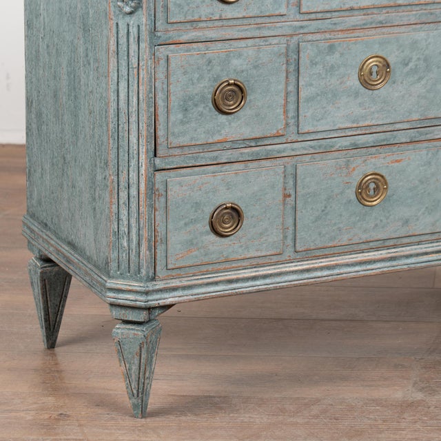 Mid-19th Century Swedish Gustavian Pair of Blue Painted Chests of Drawers For Sale - Image 12 of 15