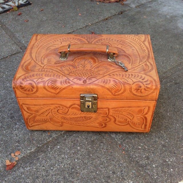 Vintage Mexican Hand Tooled Leather Cosmetic Case Chairish