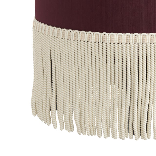 Spritely Home Fringe Ottoman in Titan Raisin For Sale - Image 4 of 4
