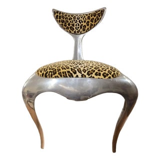 Signed, #46/300 Mark Brazier-Jones "Dolphin Tail" Chrome & Leopard Chair, c.1994 For Sale