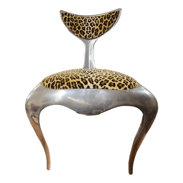 Signed, #46/300 Mark Brazier-Jones "Dolphin Tail" Chrome & Leopard Chair, c.1994 For Sale