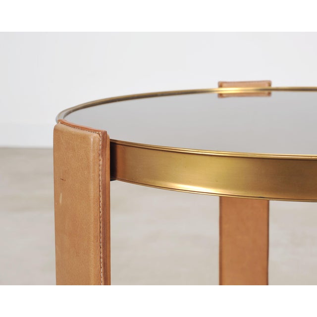 Ralph Lauren Dalton Side Drink Table Brass Leather and Glass For Sale In Sacramento - Image 6 of 18