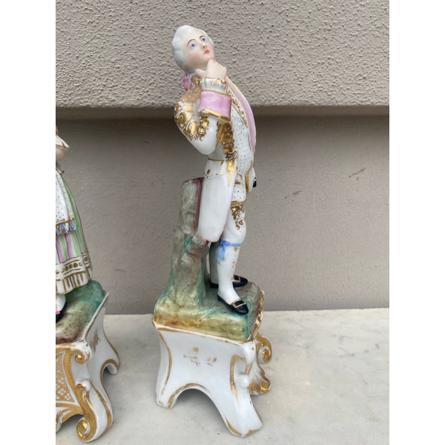 Rococo Pair of French Porcelain Figures Circa 1850 For Sale - Image 3 of 7