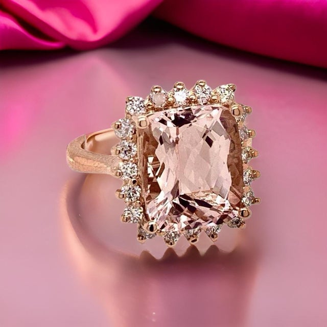 Tourmaline Rubellite Diamond Ring 14k Rose Gold 7.45 TCW Certified, Size 6.5 For Sale In New York - Image 6 of 17