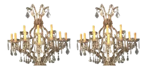 Venetian Crystal Ten Lights Wall Sconces circa 1940 - a Pair