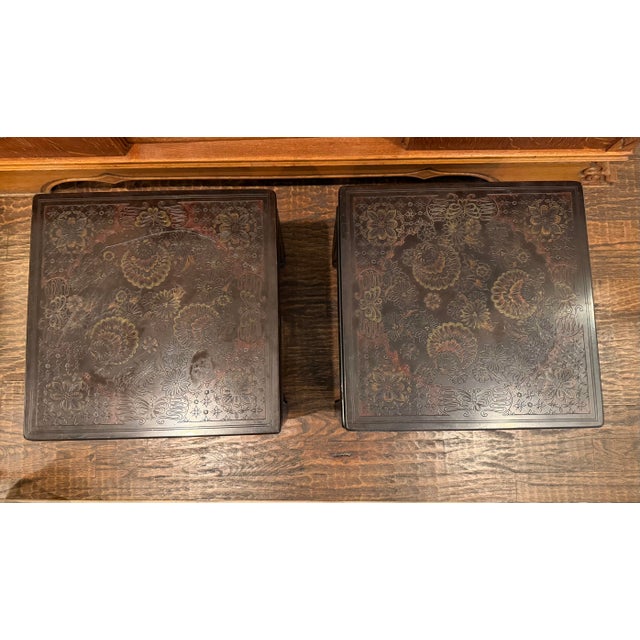 1978 John Widdicomb Asian Modern Incised Lacquer End Tables – Matching Pair For Sale In Dallas - Image 6 of 12