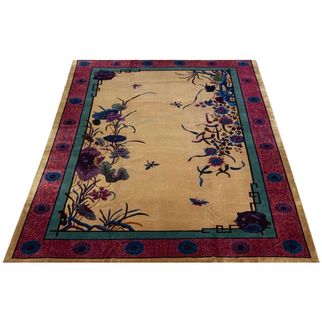 Chinese Large Antique Chinese Nichols Wool Rug 11 Ft 8 in X 17 Ft 4 In. For Sale - Image 3 of 7