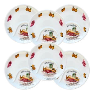 Vintage Pillivuyt France Porcelain La Raclette Divided Plates - Set of 6