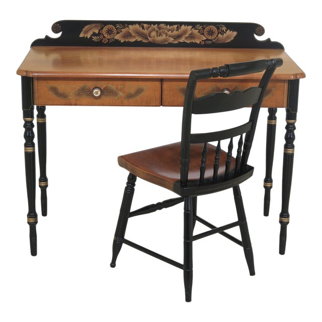 Hitchcock 1 Drawer Desk & Chair With Stenciled Details Chairish