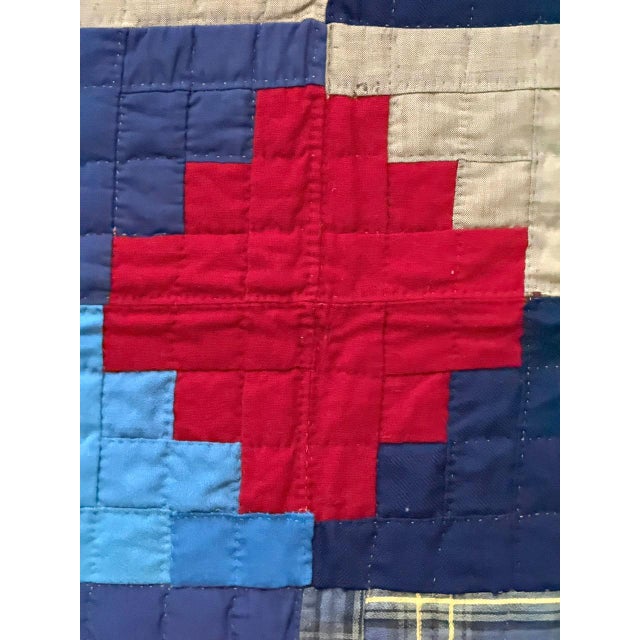 Antique American Lancester County Log Cabin Barn Raising Quilt with Boro Backing For Sale - Image 11 of 17