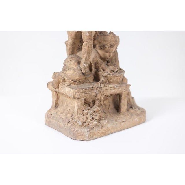 Beige Rocaille-Style Terracotta Sculpture of Children and Flowers, 1850s For Sale - Image 8 of 12