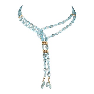 1990s Aquamarine and 22k Gold Lariat Rope Necklace by Deborah Lockhart Phillips For Sale