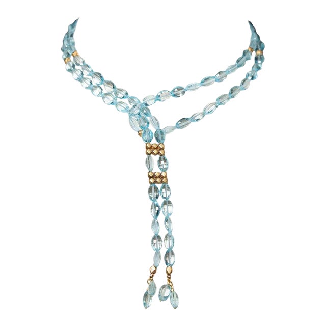 1990s Aquamarine and 22k Gold Lariat Rope Necklace by Deborah Lockhart Phillips For Sale