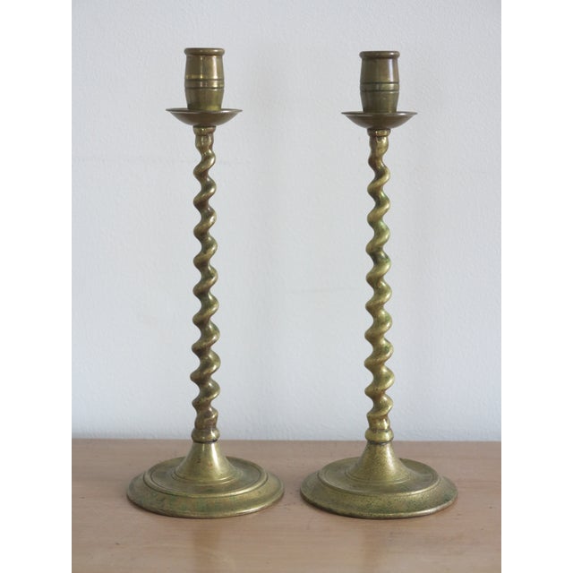1910 Antique Spiral Brass English Candlesticks a Pair Chairish