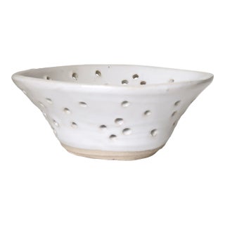 Handmade White Studio Pottery Decorative Ceramic Colander Berry Bowl For Sale