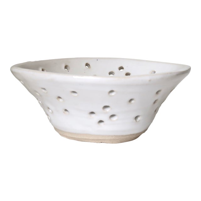 Handmade White Studio Pottery Decorative Ceramic Colander Berry Bowl For Sale