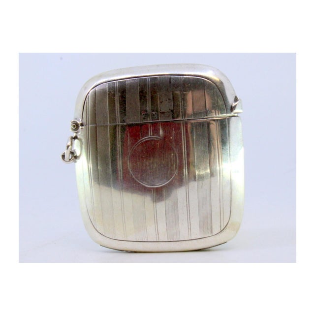 Metal Guilloche Silver Matchbox with Bands at the Top Surrounding a Monogram Card For Sale - Image 7 of 8