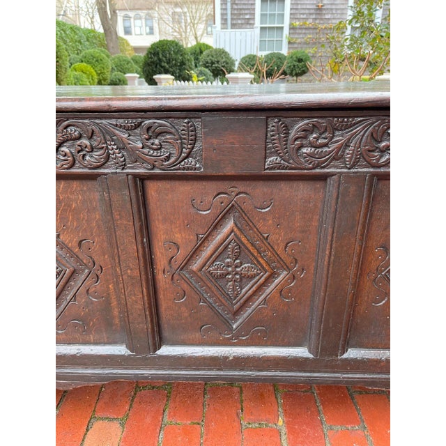 Brown 17th Century English Carved Chest or Footed Blanket Trunk For Sale - Image 8 of 9