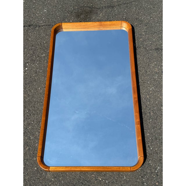 Wood Danish Teak Rounded Rectangle Hanging Framed Mirror by Uldum For Sale - Image 7 of 8
