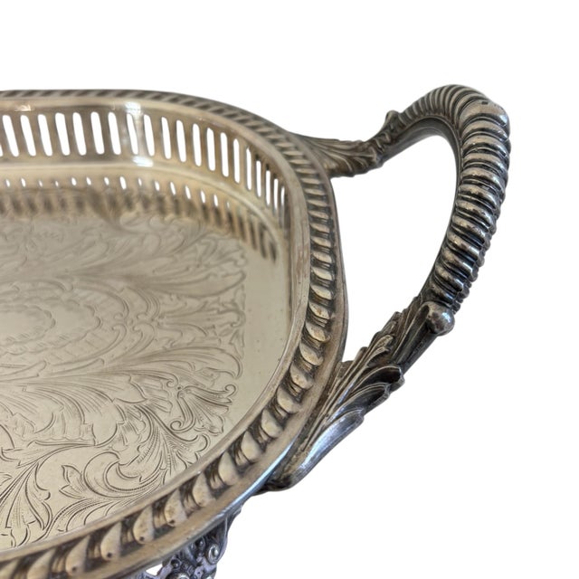 Silver Antique W & S Blackinton Large Silver Plated Footed Gallery Serving Drink Tray For Sale - Image 8 of 12