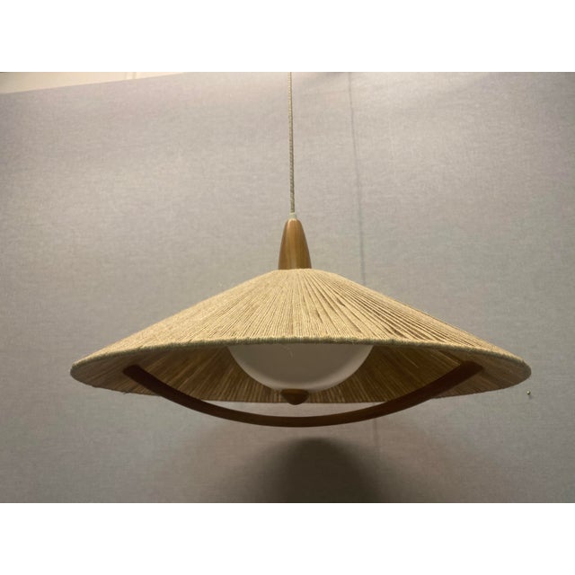 Wood Acrylic Glass & Sisal Hanging Lamp from Temde, 1960s For Sale - Image 7 of 18