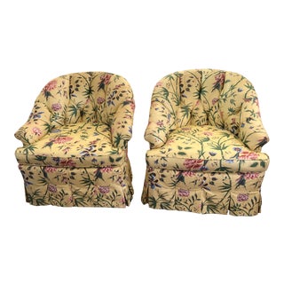 Chintz Upholstered Club Chairs -A Pair For Sale