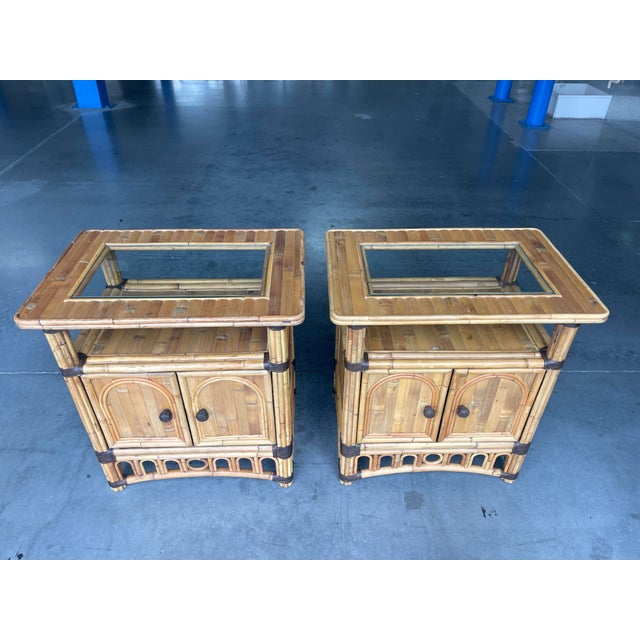 Vintage Split Bamboo Nightstands, a Pair, Coastal, Boho / Hollywood Regency, Organic For Sale - Image 10 of 12