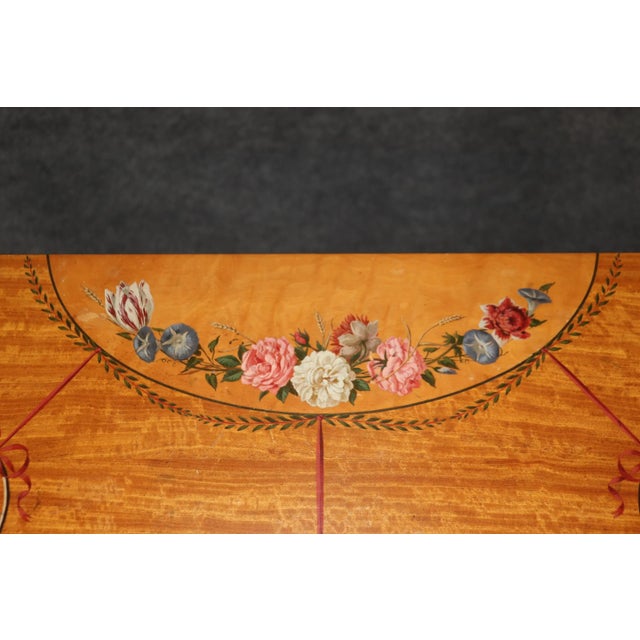 Adams Style Paint Decorated English Satinwood Demilune Console Table For Sale - Image 10 of 10