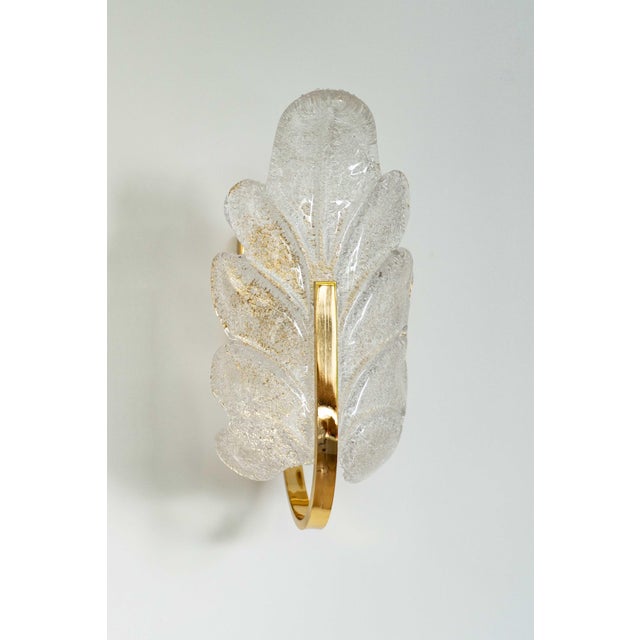 Vintage Hollywood Regency Murano Graniglia Glass Leaf Wall Sconces in Brass, 1970s, Set of 2 For Sale - Image 15 of 18