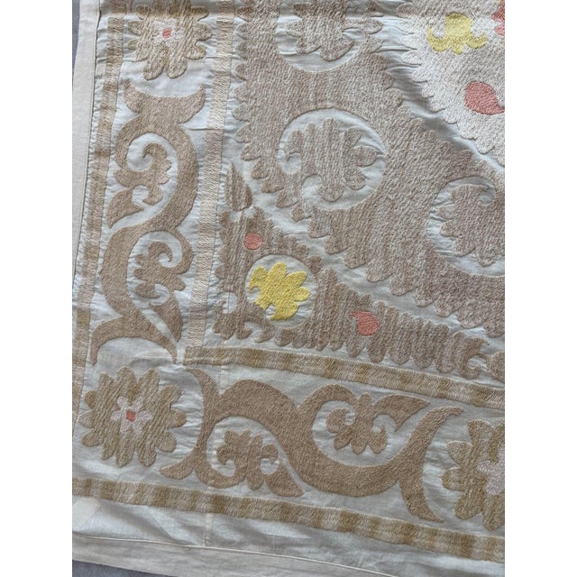 Tan Suzani Wall Decor — Hand-Embroidered Embroidery For Sale - Image 8 of 8