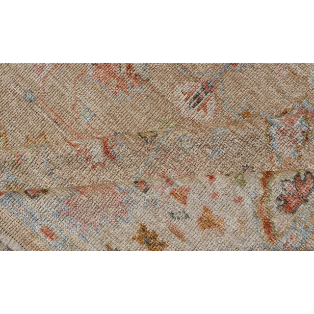Floral Turkish Angora Oushak With Sandy in Taupe Background and Cream Border 6'1 X 8'9 For Sale - Image 11 of 12