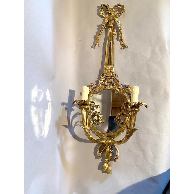 Late 20th Century Late20C French Maker Louis XVI Antique Bronze Sconces Wall Lamps -Pair For Sale - Image 5 of 18