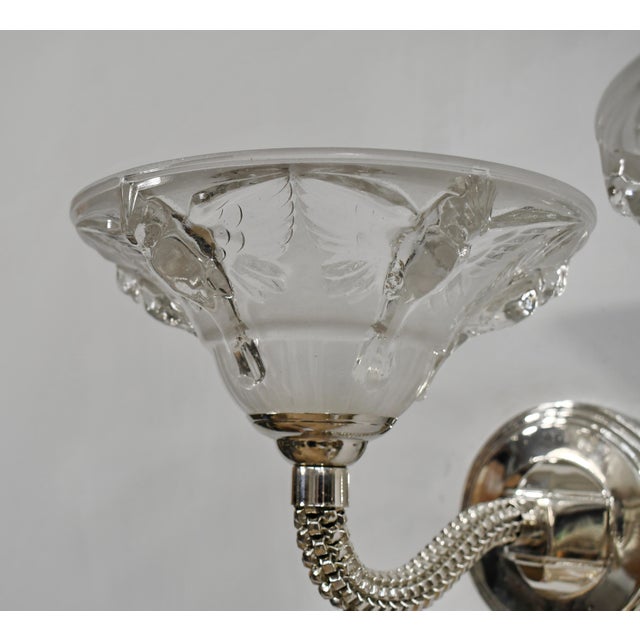 Silver Pair of French Art Deco Wall Sconces by Boris Lacroix 1930s France - Two Pair Available For Sale - Image 8 of 16