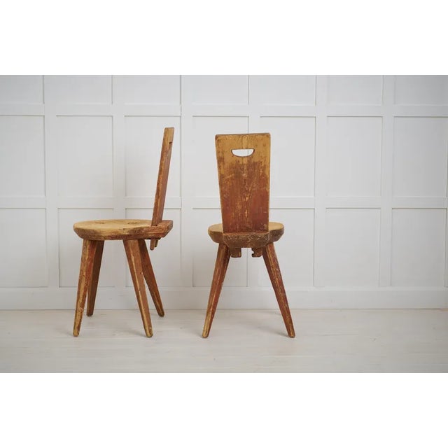 Antique Primitive Folk Art Chairs in Pine, Set of 2 For Sale - Image 4 of 11