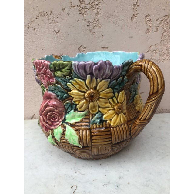 French Country Circa 1890 French Majolica Jardinière With Flowers Onnaing For Sale - Image 3 of 8