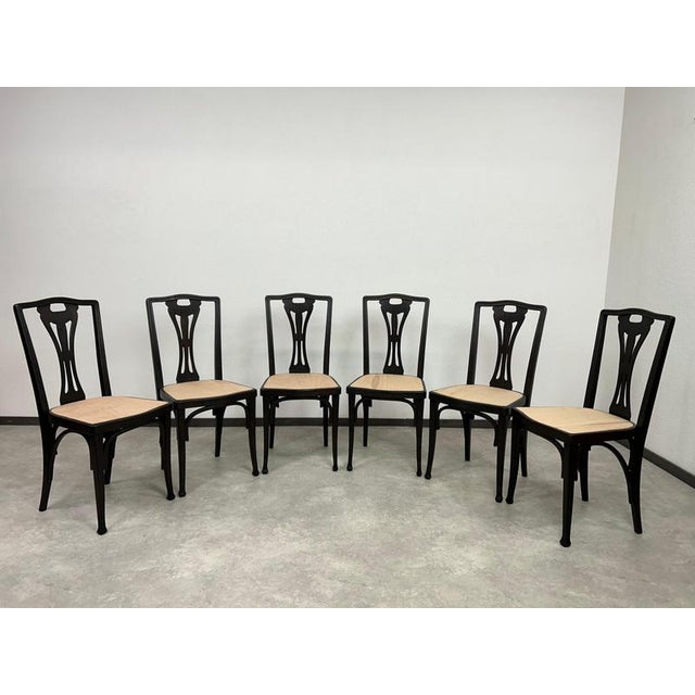 Exceptional and rare set of six original art nouveau chairs by j. & j. Kohn, model no. 319, designed and produced in...