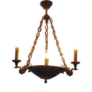 Vintage French Empire Bronze Chandelier, 1980s For Sale